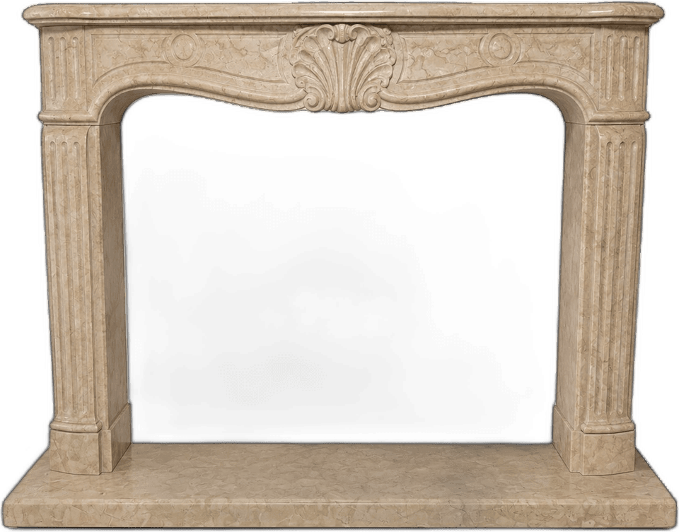 Camino classico beige con conchiglia centrale — Marmo beige venato, finitura levigata