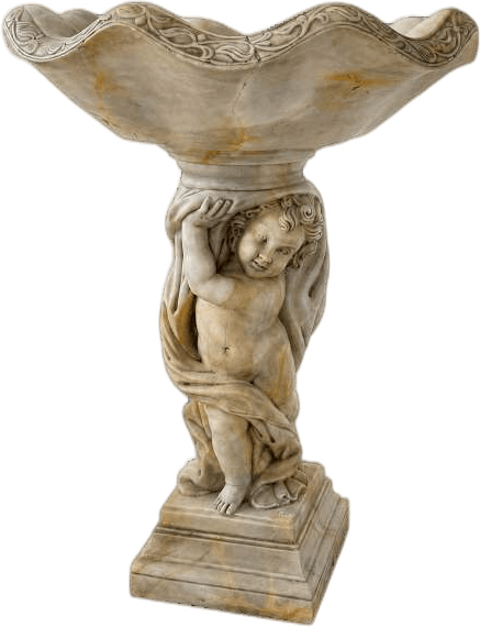 Coppa su putto in marmo chiaro — Marmo chiaro scolpito