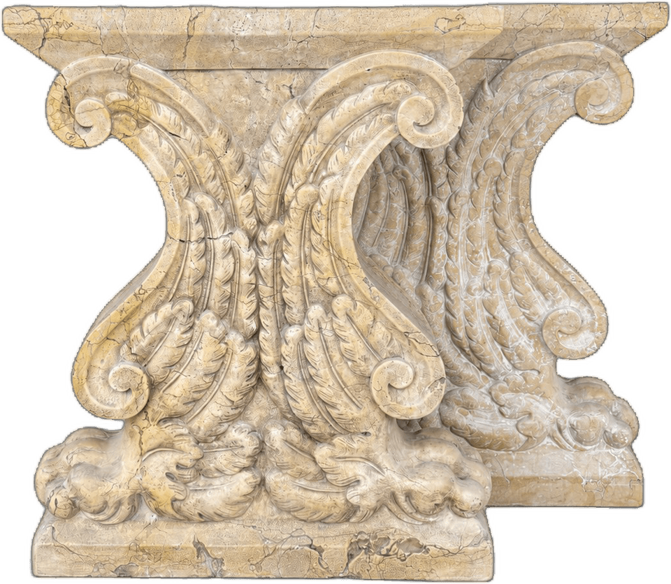 Capitello decorativo con foglie d'acanto — Marmo beige scolpito, finitura levigata