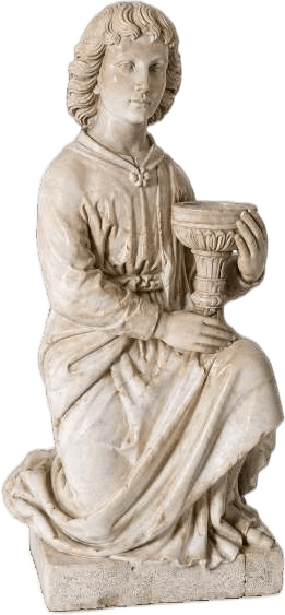 Statua femminile seduta con coppa — Marmo chiaro scolpito