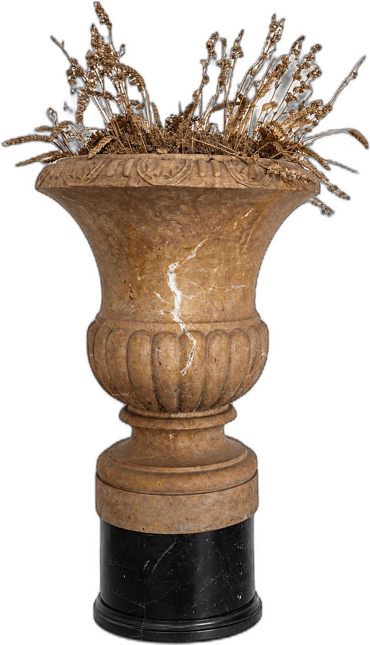 Vaso ornamentale su basamento nero — Marmo policromo con basamento in marmo nero