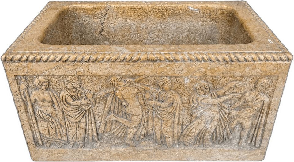 Vasca rettangolare con rilievi classici — Marmo beige dorato